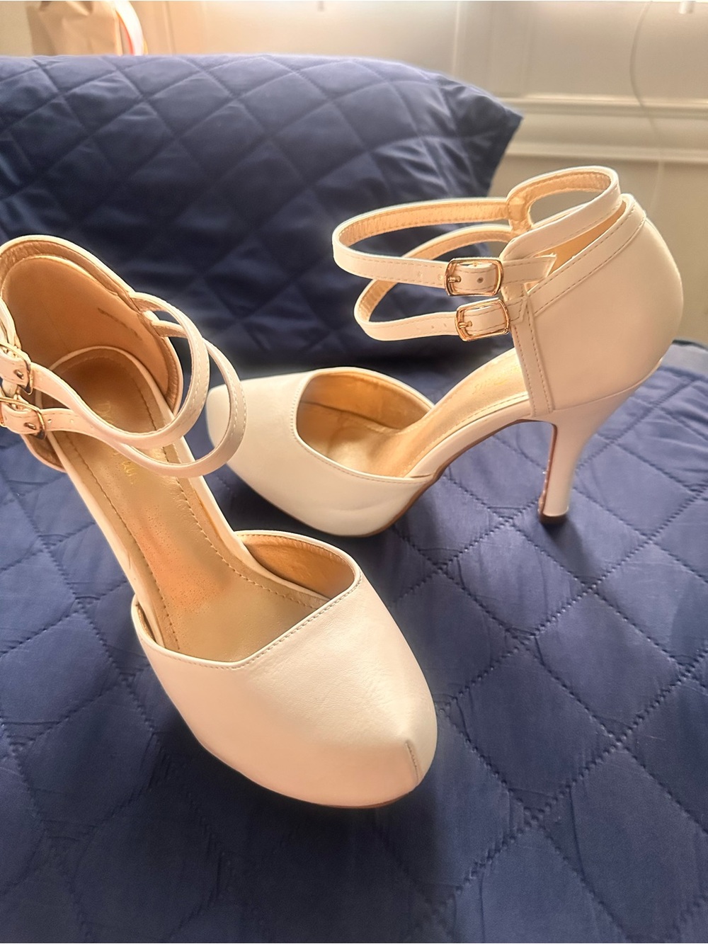 Women's white Double-Strap High Heel Pumps